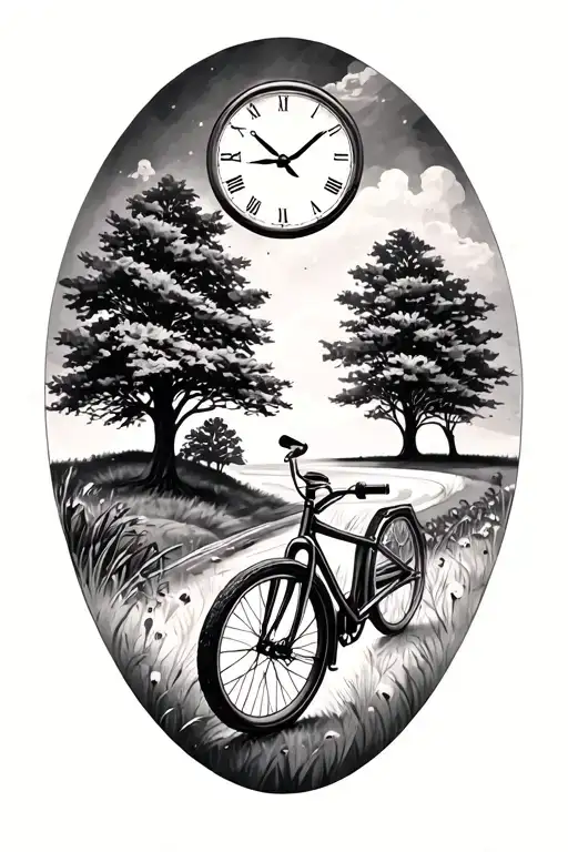 bike, nature, trees, time tattoo design idea