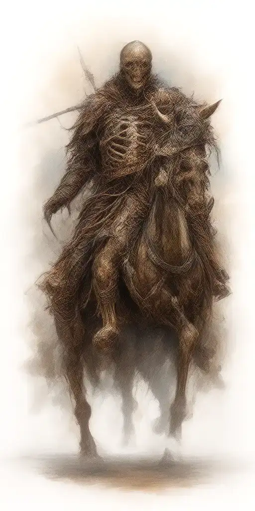 knight riding a skeleton horse tattoo design idea