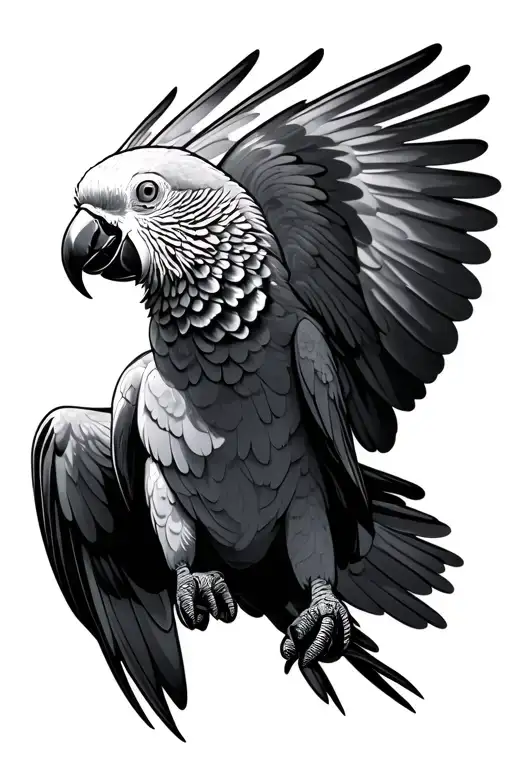 african grey parrot flying tattoo design idea