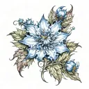 It is necessary to combine the flower "Cornflower" and the Old Testament archangel in one tattoo sketch. tattoo design idea