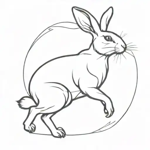 silhouette of rabbit on two legs in black thin line tattoo design idea