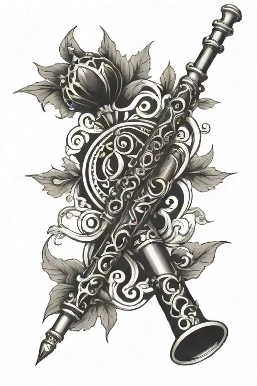 Flute ornamented tattoo design idea