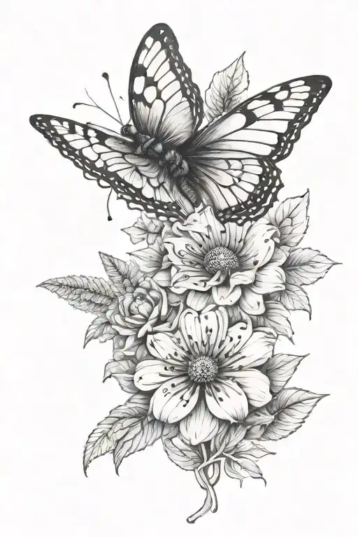 with god she never fails with flowers and butterflies and bees  tattoo design idea