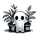 cute little ghost with indoor plants growing tattoo design idea