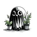 cute little ghost with indoor plants growing tattoo design idea