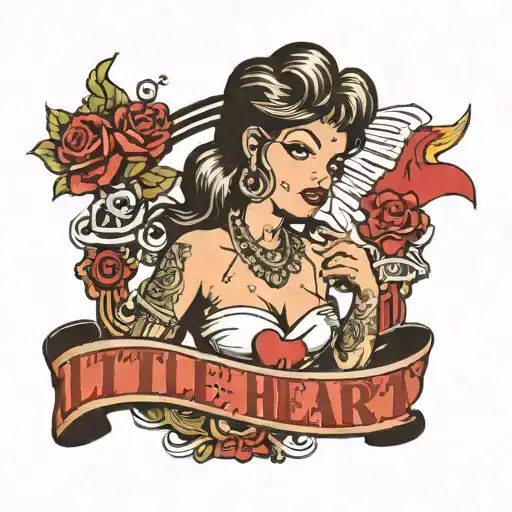 "Little Heart" gangster girl typography tattoo design idea