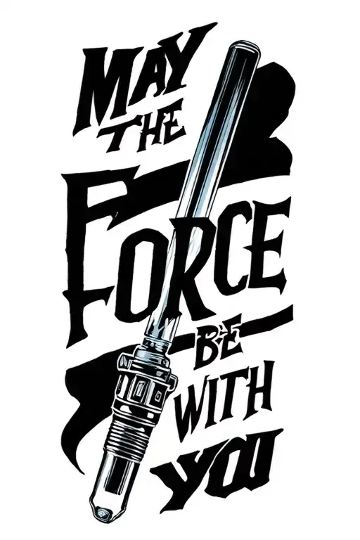 A minimalist tattoo design of a light saber with the quote 'May the Force be with you' incorporated tattoo design idea