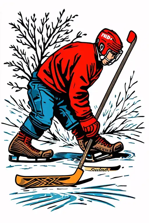 Pond Hockey, hockey stick, hockey skate, hockey lace tattoo design idea