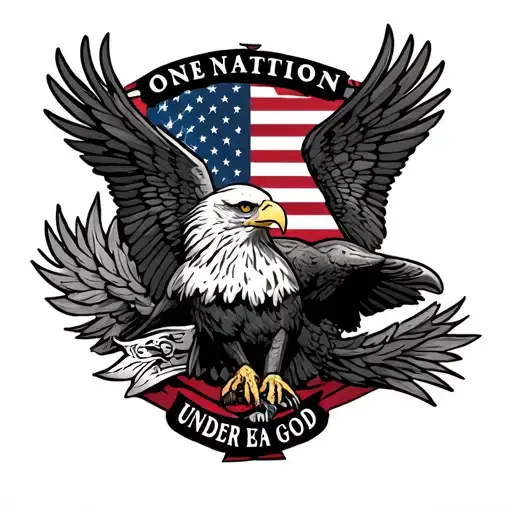 American themed tattoo featuring one nation under god text an American eagle and a American flag  tattoo design idea