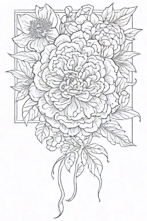 marigold flower with "Noah" in cursive font tattoo design idea