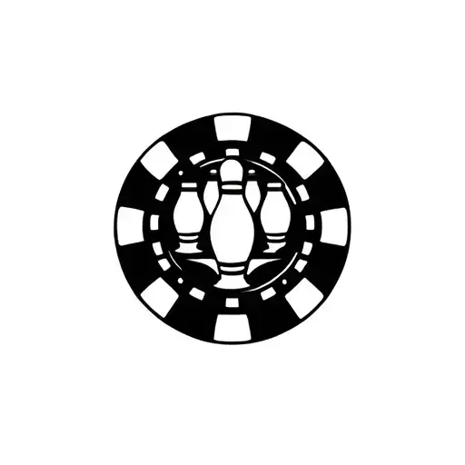 poker chip with bowling pins behind it tattoo design idea