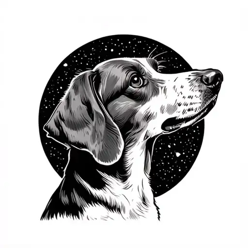 Van Gogh starry night sky with coonhound howling at the stars tattoo design idea