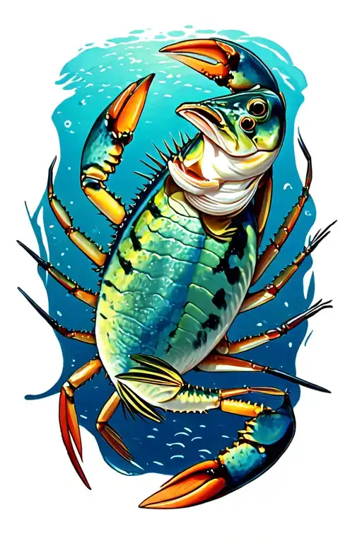 Maryland blue crab with swimming striped bass tattoo design idea