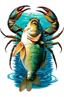 Maryland blue crab with swimming striped bass tattoo design idea