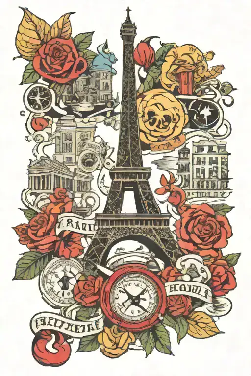 Amsterdam Paris rome themes intertwined within tattoo design idea