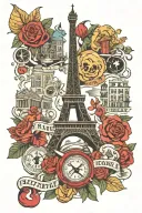 Amsterdam Paris rome themes intertwined within tattoo design idea