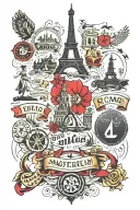 Amsterdam Paris rome themes intertwined within tattoo design idea