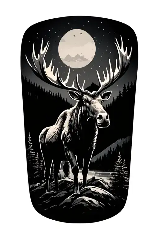 moose in mountain tattoo design idea