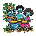 three stick figures playing bongos around a bush   tattoo design idea