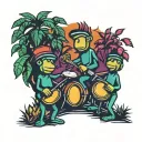 three stick figures playing bongos around a bush   tattoo design idea