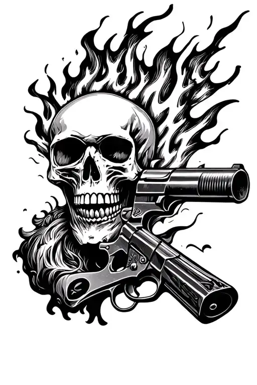 skull. burning. freedom. guns. rock. america. tattoo design idea