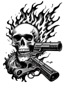 skull. burning. freedom. guns. rock. america. tattoo design idea
