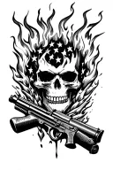 skull. burning. freedom. guns. rock. america. tattoo design idea