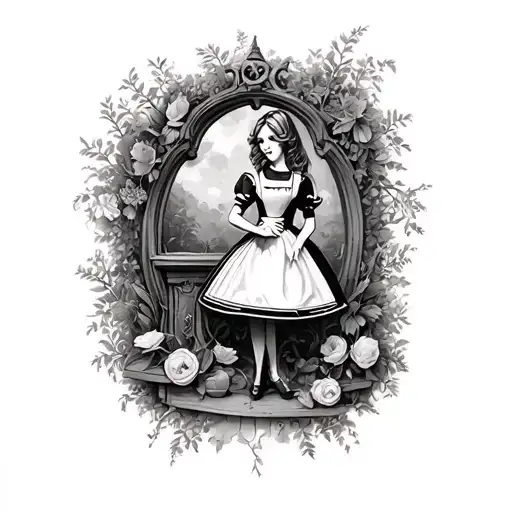 dark Alice in wonderland scene tattoo design idea