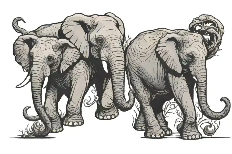 3 Elephants tattoo design idea