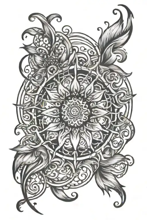 tangled sun unalome symbol tattoo design idea