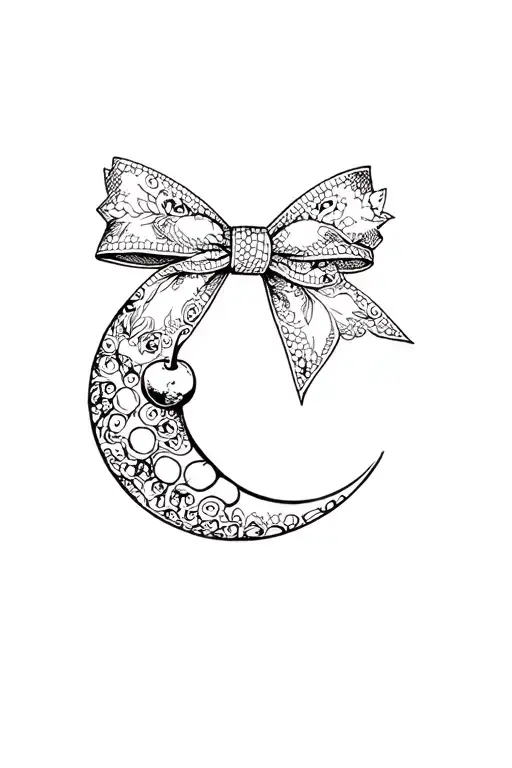 Lace Bow, cherry, mirrorball, moon, lips tattoo design idea