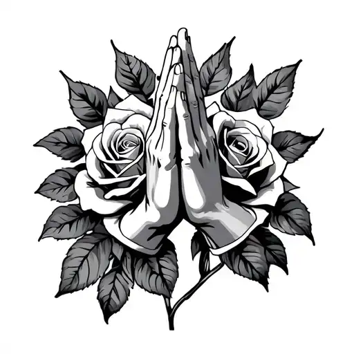 praying hands with roses  tattoo design idea