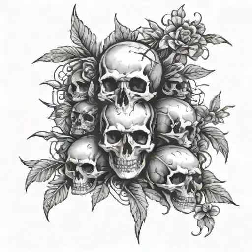 omerta skulls with spring outdoor scene tattoo design idea