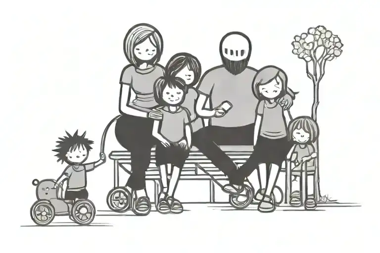 simple stick figure family of 6. simple. no face. no background.  tattoo design idea