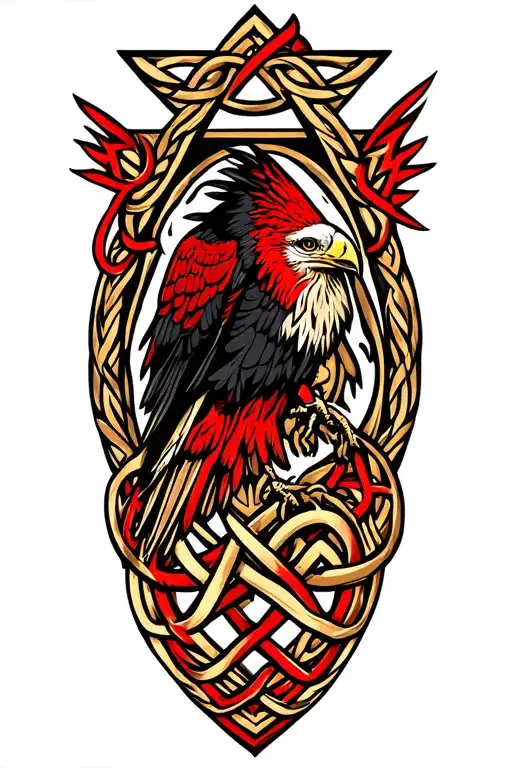 Red Kite surrounded by a triangle made from a celtic trinity knot tattoo design idea