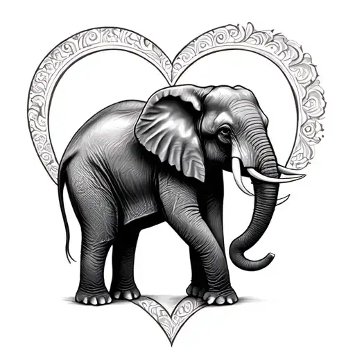 three elephants. trunks in a heart around one of the elephants tattoo design idea