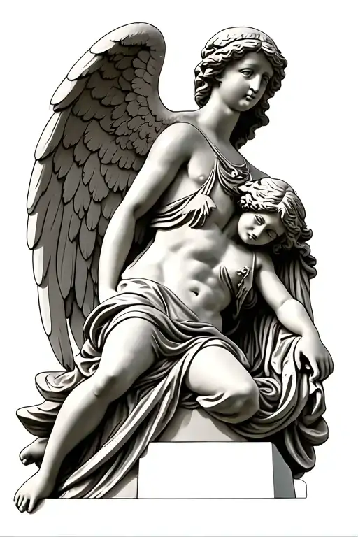 Religious Tombstone with an Angel leaning over it tattoo design idea