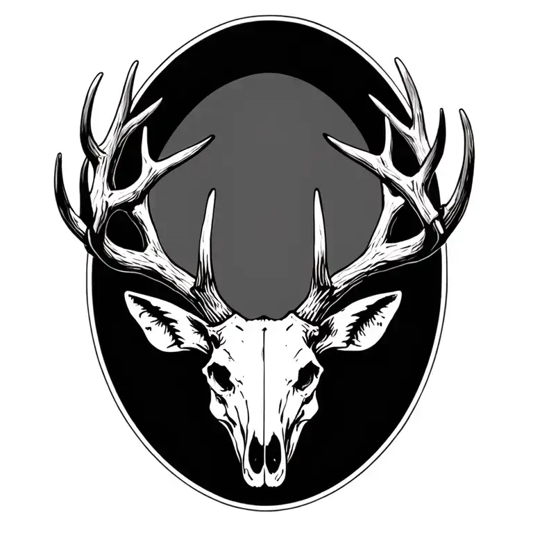 quartering deer skull with antlers tattoo design idea