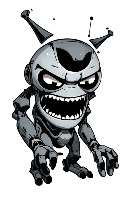 invader zim style art dismembered body with a smile tattoo design idea