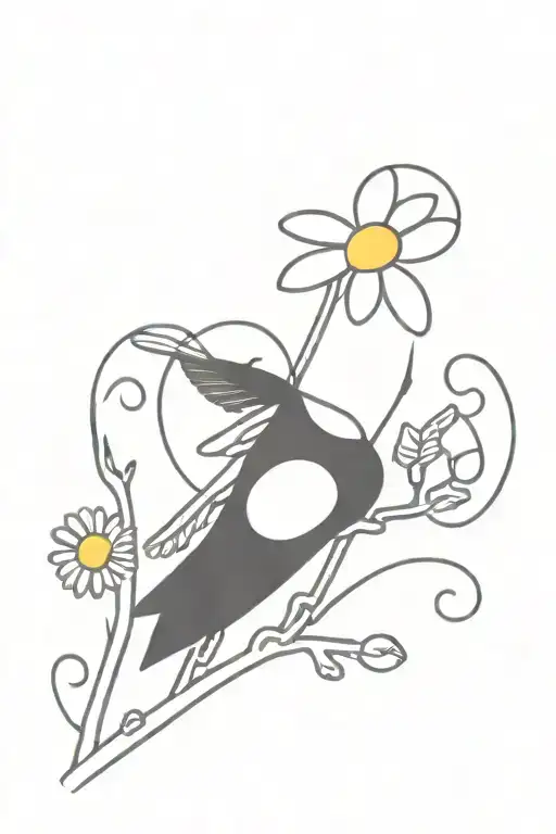 daisy honey suckle flowers hummingbird tattoo design idea