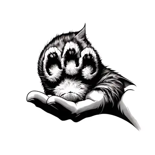 cat paw in a hand focus tattoo design idea