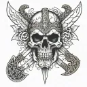 skull along with sword and axe as cross , inspired by vikings and it should contain an eagle tattoo design idea