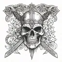 skull along with sword and axe as cross , inspired by vikings and it should contain an eagle tattoo design idea