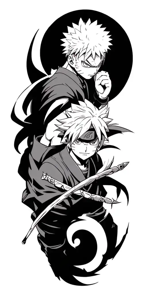 Anime Fulkl sleeve with one piece naruto dragonball z jujutsu kaisen and demon slayer very little colour tattoo design idea