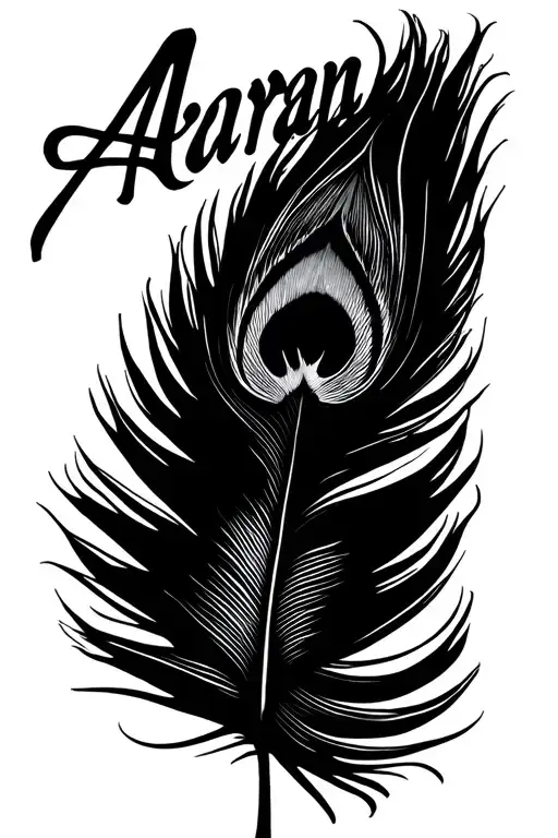 peacock feather with the name Aaryan above it  tattoo design idea