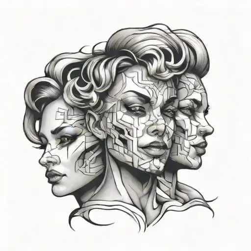 3 faces overlapping to make your own body tattoo design idea