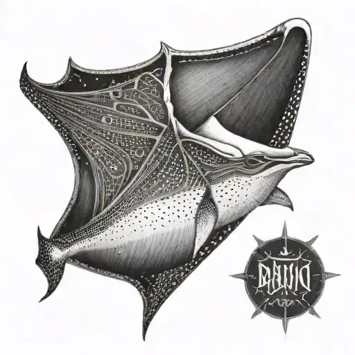 A woodwork design featuring a swimming manta ray tattoo design idea