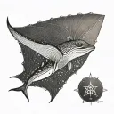 A woodwork design featuring a swimming manta ray tattoo design idea