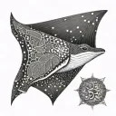A woodwork design featuring a swimming manta ray tattoo design idea