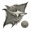 A woodwork design featuring a swimming manta ray tattoo design idea